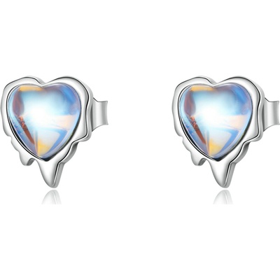 Emporial strieborné kôstkové náušnice Dúhové mesačné srdce SCE1306