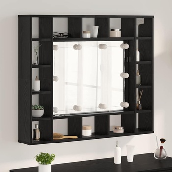 vidaXL Шкаф с огледало Черния дъб 91 x 15 x 76, 5 см Инженерно дърво (879458)