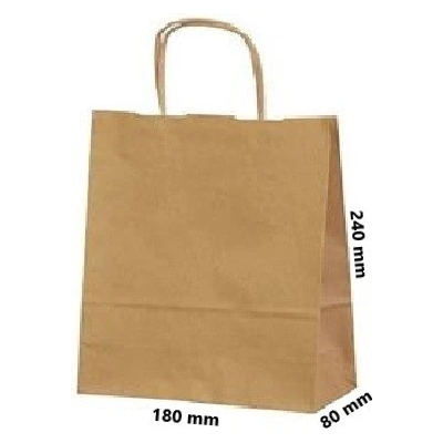 Papírová taška kroucené ucho 180x80x240 mm nosnost 5 kg cena za: Svazek 25 ks tašek, Barva: Hnědá rýhovaná