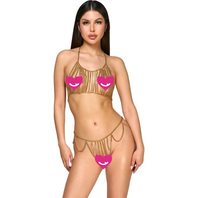 Cottelli Bikini Halterneck Body Chain Set 2450534 Golden