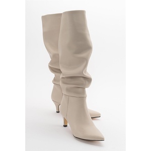 Moda Trend Дамски ботуши с тънък ток - Светлобежови #405030 (405030_Бежов)