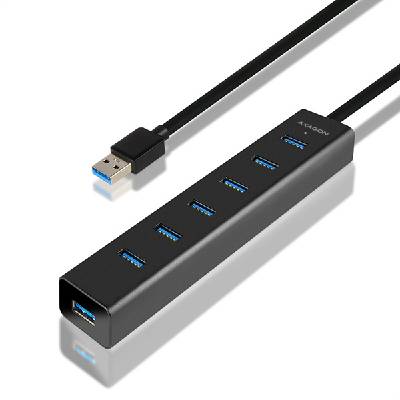 AXAGON HUE-SA7BP, 7x USB 3.0 ALU CHARGING hub, vč. AC adaptéru, kabel USB-A 40cm HUE-SA7BP
