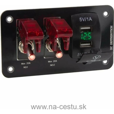 Panel s 2x spínačom + 2x USB + voltmeter
