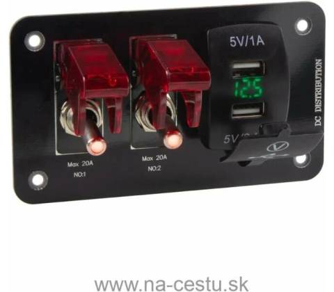 Panel s 2x spínačom + 2x USB + voltmeter