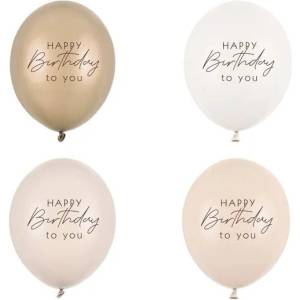 Party Deco Балони "Happy Birthday" - Бежов Микс (1 Пакет / 4 Бр. ) (SB14P-341-013)