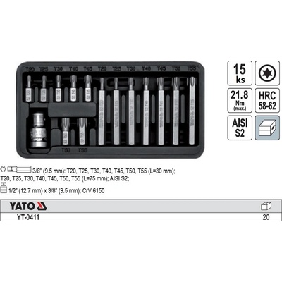 Sada bitov 15 ks TORX box YT-YT-0411