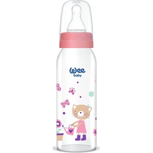 Wee Baby Стъклено шише Wee Baby Classic, 250 ml, розово с коте (876) - baby