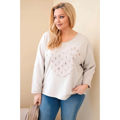 Kesi Dámska bavlnená blúzka Plus Size s výstrihom do V biela Béžová