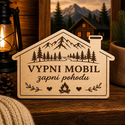 Drevená tabuľka Vypni mobil zapni pohodu - dekorácia na chatu
