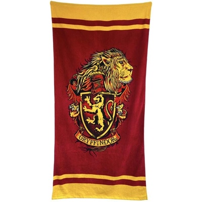 CurePink Osuška - ručník Harry Potter: Nebelvírský lev (75 x 150 cm) červená bavlna [93201]
