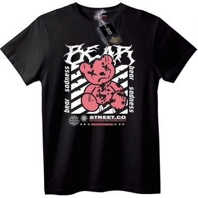 NOONEBRAND Тениска Тъжен Улични Мечок - 2XL, Black