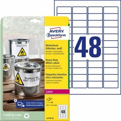 Etikety polyesterové 45,7x21,2mm Avery A4 biele 20 hárkov