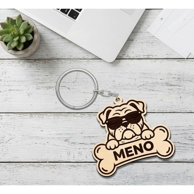 Prívesok na kľúče Karls DESIGN Drevená pes s menom Bulldog