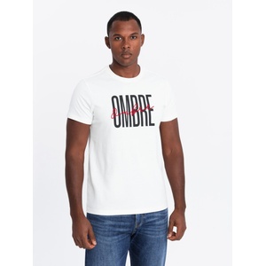 Ombre Clothing Мъжка памучна тениска с двойно лого - бяла V1 S2041 Ombre Clothing Ombre Clothing | Byal | МЪЖЕ | S
