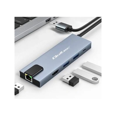 Qoltec Hub Adapter USB-C 5w1 | USB-C PD 100W | 2x USB | HDMI 4K | RJ45