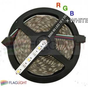  12V LED Лента Многоцветна 5050-60 SMD/m RGB + бяло , 12V, 10 W/m, IP20, ролка 5м ► 4.41лв/м (0941 RGB W 0942 RGB WW)