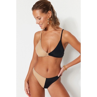 Trendyol Black-Skin Color Block bikini Set krémová