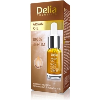 Delia Cosmetics 100% Serum Argan Oil intenzivní regenerační a omlazující sérum s arganovým olejem na obličej krk a dekolt Paraben Free 10 ml