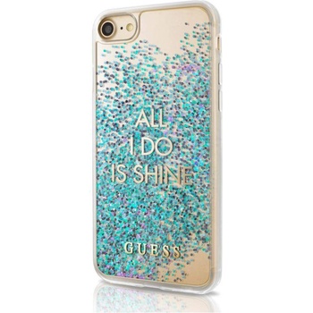 GUESS Glitter Hard Case All I Do Is Shine - дизайнерски кейс с висока защита за Apple iPhone XS, iPhone X (син)