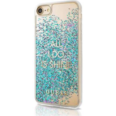 GUESS Glitter Hard Case All I Do Is Shine - дизайнерски кейс с висока защита за Apple iPhone XS, iPhone X (син)