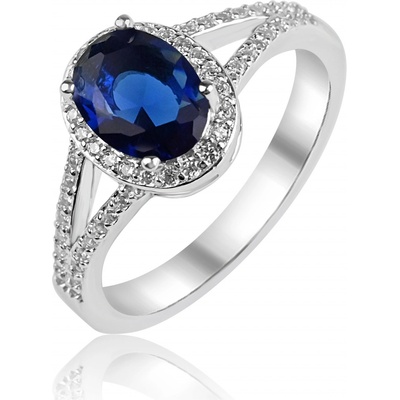 Meucci Stříbrný prsten s modrým oválným zirkonem SS371R