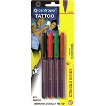 Centropen Tetovací popisovač na kožu 4 kusy + šablóny