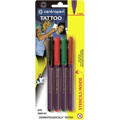 Centropen Tetovací popisovač na kožu 4 kusy + šablóny