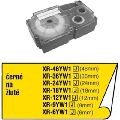 Casio - originální páska do tiskárny štítků, Casio, XR-24YW1, černý tisk/žlutý podklad, nelaminovaná, 8m, 24mm