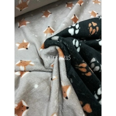 Hebký Fleece Doubleface Lišky +Tlapky béžová cena za m2