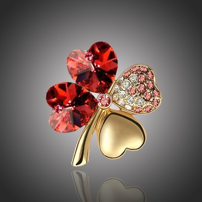 Sisi Jewelry brož Swarovski Elements Čtyřlístek Gold B1063-X9554-16 Červená