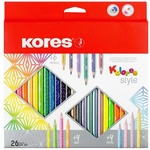Kores Комплект цветни моливи, триъгълни, KORES "Kolores Style", 26 различни цвята 93320 (93320)