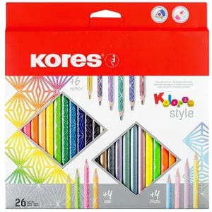Kores Комплект цветни моливи, триъгълни, KORES "Kolores Style", 26 различни цвята 93320 (93320)