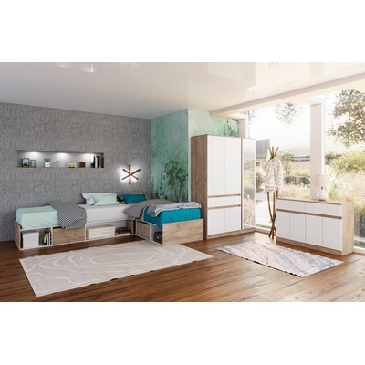 Bogdan Furniture G Спален комплект Мебели Богдан Clasic lux Композиция К962, Бяло гладко с Дъб суров