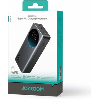 JOYROOM Digital Display Power Bank 65W 30000 mAh - външна батерия с 2xUSB-C и 1xUSB-A изходи и технология за бързо зареждане (черен)