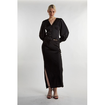 Image 1 of Glamorous Фланелка с дълъг ръкав Glamorous Black Satin Long Sleeve Top - Black