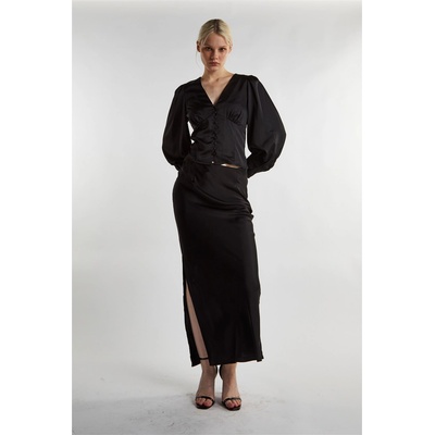 Glamorous Фланелка с дълъг ръкав Glamorous Black Satin Long Sleeve Top - Black