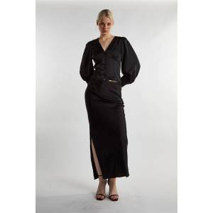 Glamorous Фланелка с дълъг ръкав Glamorous Black Satin Long Sleeve Top - Black