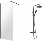 Omnires Комплект душ кабина Omnires Marina Walk-In, черна 100x200 см и душ колона Hansgrohe Vernis Blend, черна (DNR10XBLTR+26276670)