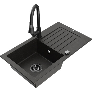 Mexen Pablo гранитна мивка с 1 камера с отцедник и кухненски смесител Elia, (6510-75-670101-70-B)