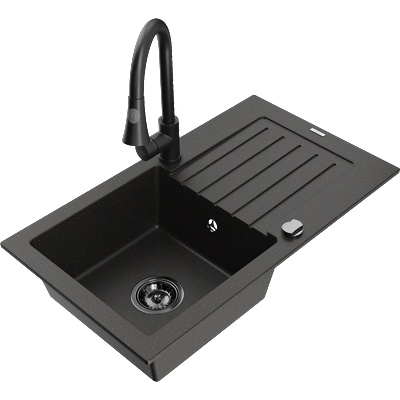 Mexen Pablo гранитна мивка с 1 камера с отцедник и кухненски смесител Elia, (6510-75-670101-70-B)