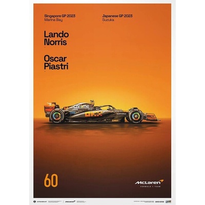 Umělecký tisk McLaren Formula 1 Team - 2023 Stealth Mode 60th Anniversary - Unique Numbers McLaren Poster, 50 × 70 cm