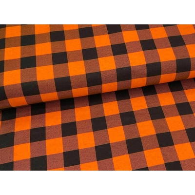 Mirtex Látka FLANEL 165/K6 Kostky velké oranžovo-černé šíře 150cm Zbytková metráž
