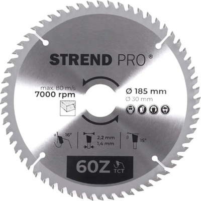 Kotúč Strend Pro TCT 185x2.2x30/20 mm 60T, na drevo, pílový, SK plátky