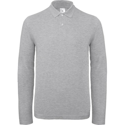 B&C ID.001 LSL pánske piqué polo tričko s dlhým rukávom sivé heather