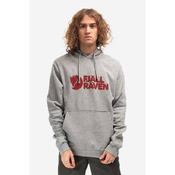 Fjallraven Памучен суичър Fjallraven Logo Hoodie F84144 020-999 в сиво с качулка с десен (F84144)