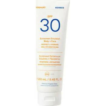 KORRES Слънцезащитна емулсия за лице и тяло с кисело мляко, Korres Yoghurt Sunscreen Emulsion Face & Body SPF30 250ml