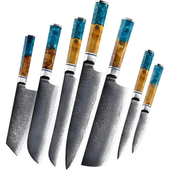 HARAHU Комплект дамаски ножове ao-29417 - Кафяво / Синьо / 7бр kp29417 (ao-29417)