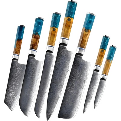 HARAHU Комплект дамаски ножове ao-29417 - Кафяво / Синьо / 7бр kp29417 (ao-29417)