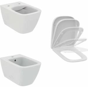 Ideal Standard Комплект за окачване на тоалетна чиния Ideal Standard I. life B без ринг, бял, с биде и капак с плавно затваряне (T461401+T468301+T461501)