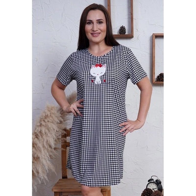 Макси карирана нощница в бяло и черно с коте